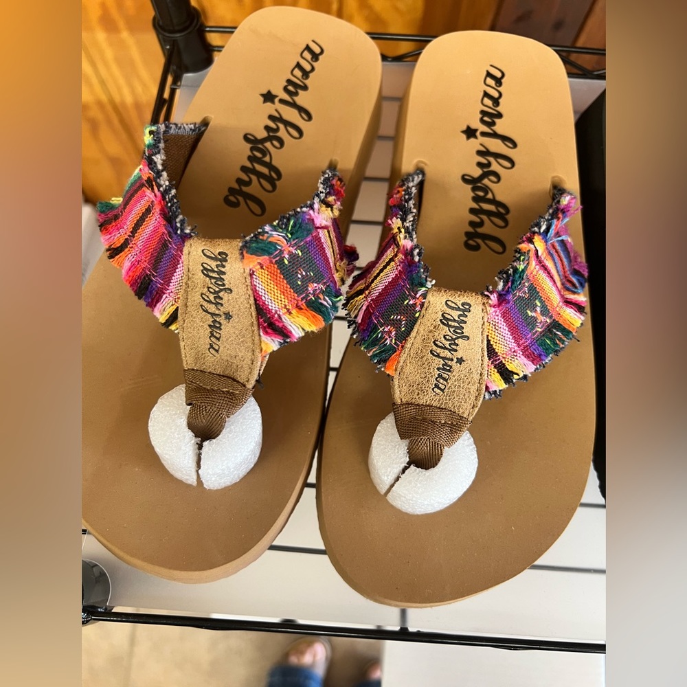 Gypsy Jazz flip flops. Serape multi colored. NWT & box